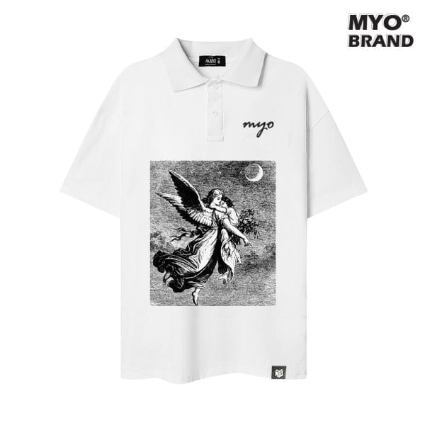 Áo Polo Tay Lỡ Cao Cấp MYO Vải Cotton In Hình Angel With Child