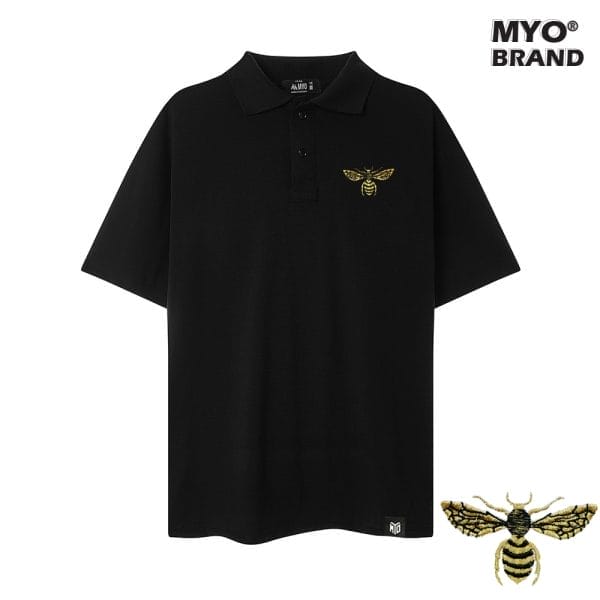 Áo Polo Form Rộng MYO Thêu Hoa Ong Vàng Đen