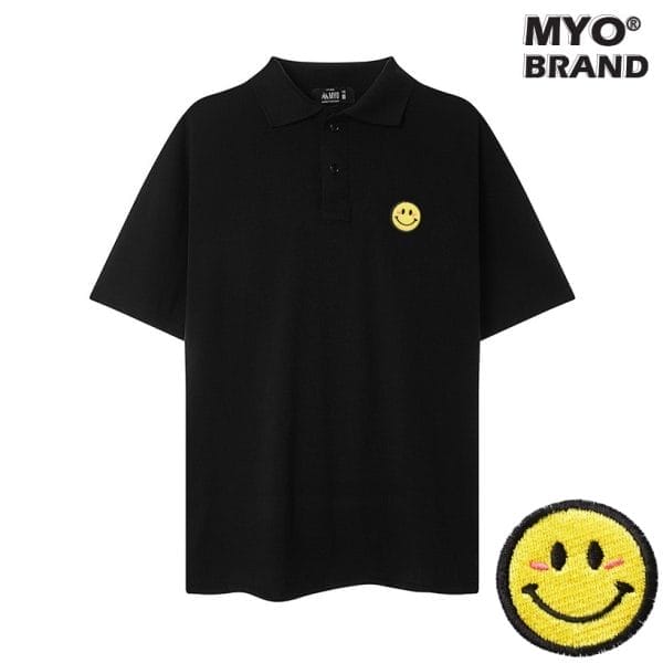 Áo Polo Form Rộng MYO Thêu HÌNH Mặt Cười Smile