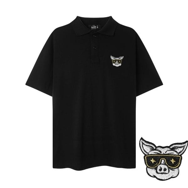 Áo Polo Form Rộng MYO Thêu Pig Mặt Lợn Cute