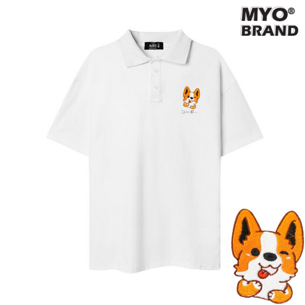 Áo Polo Form Rộng MYO Thêu Hình Chó Corgi
